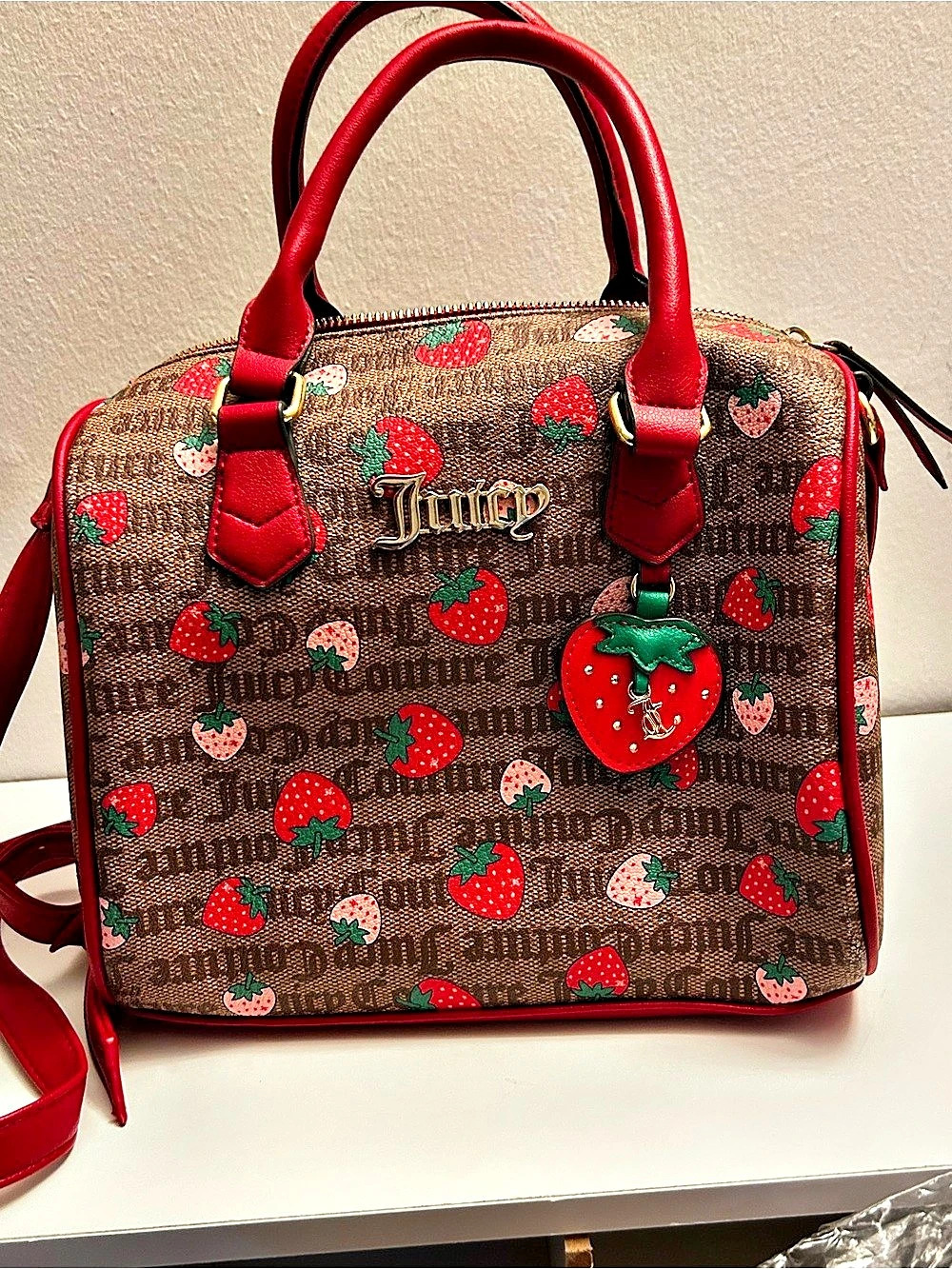 Juicy Couture Freshly Picked Strawberry Bowler Satchel Brown & Red